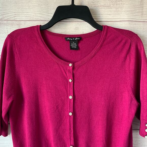 Audrey & Grace Pink Knit Cardigan Sweater Pearly Buttons Size Medium - Picture 3 of 15